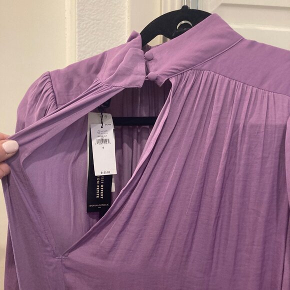 NWT Banana Republic Purple Dress Sz Small Maxi Tea Length Slit Back Long Sleeve - Picture 6 of 9